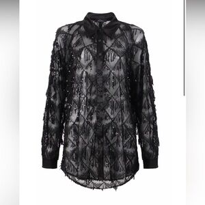 Pantora Scarla Button Up Satin Collar Sequin Top